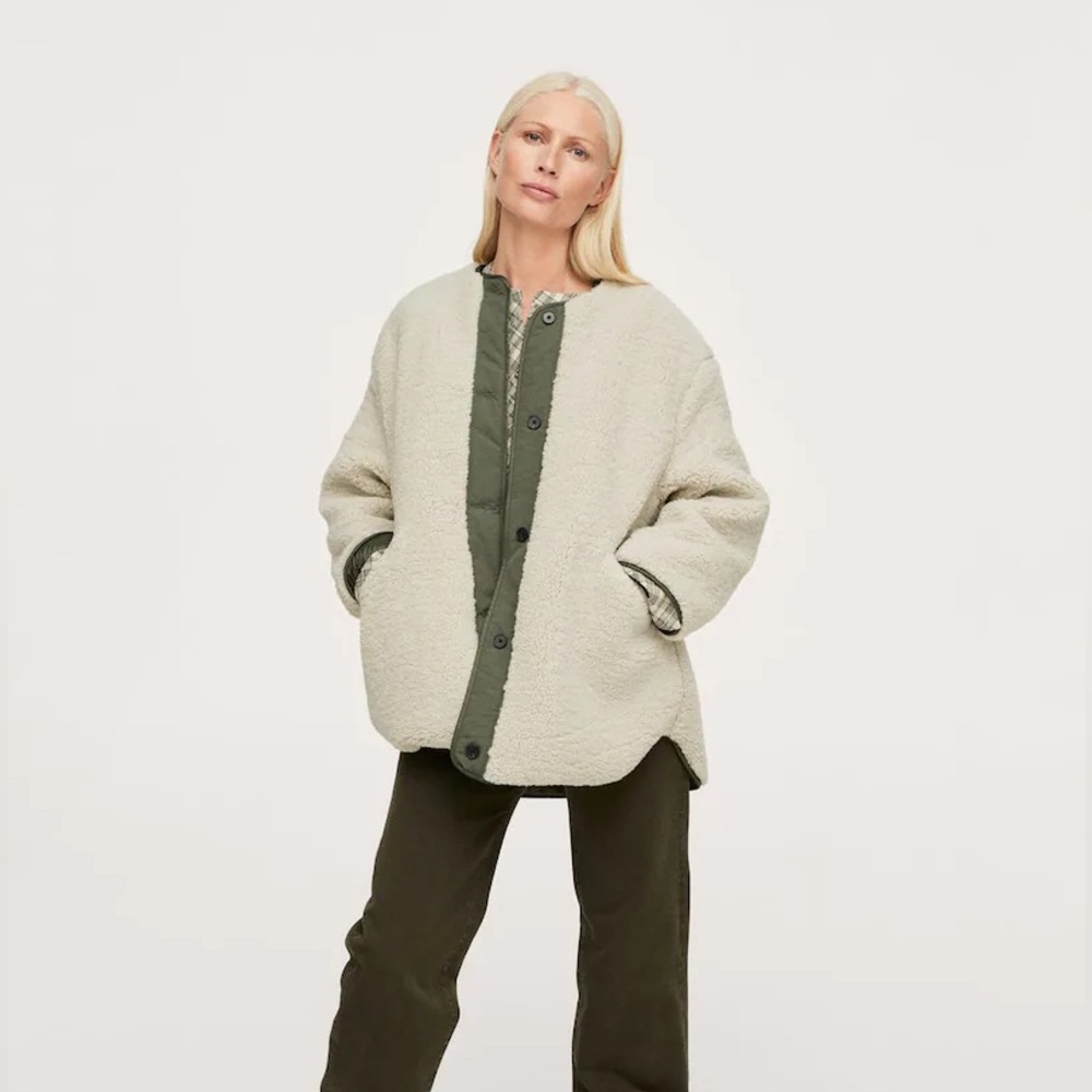 NWT Mango Faux Shearling Sherpa Mixed Jacket Coat